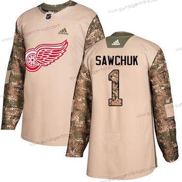 Adidas Herren Detroit Red Wings #1 Terry SaWCHuk Authentisch 2017 Veterans Day Strickerei NHL Trikots – Tarnfarbe