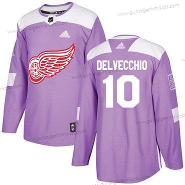 Adidas Herren Detroit Red Wings #10 Alex Delvecchio Authentisch Bekämpft Krebs Strickerei NHL Trikots – Lila