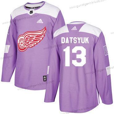 Adidas Herren Detroit Red Wings #13 Pavel Datsyuk Authentisch Bekämpft Krebs Strickerei NHL Trikots – Lila