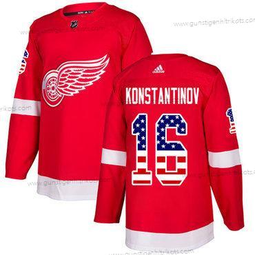 Adidas Herren Detroit Red Wings #16 Vladimir Konstantinov Heimtrikots Authentisch USA Flag Strickerei NHL Trikots – Rot