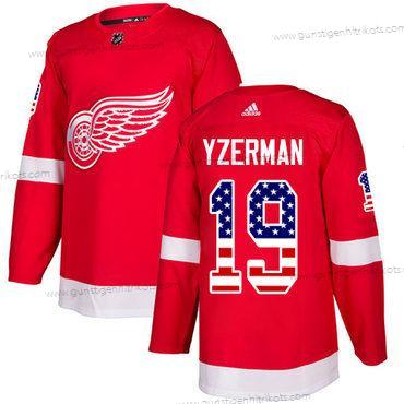 Adidas Herren Detroit Red Wings #19 Steve Yzerman Heimtrikots Authentisch USA Flag Strickerei NHL Trikots – Rot