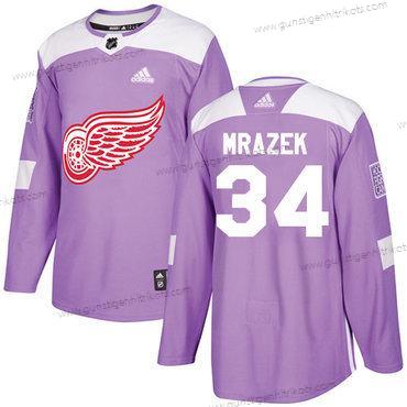 Adidas Herren Detroit Red Wings #34 Petr Mrazek Authentisch Bekämpft Krebs Strickerei NHL Trikots – Lila