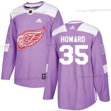 Adidas Herren Detroit Red Wings #35 Jimmy Howard Authentisch Bekämpft Krebs Strickerei NHL Trikots – Lila