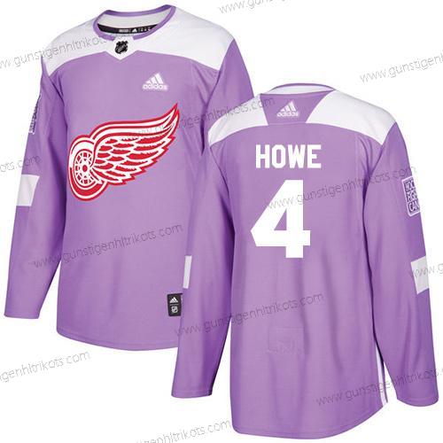 Adidas Herren Detroit Red Wings #4 Gordie Howe Authentisch Bekämpft Krebs Strickerei NHL Trikots – Lila