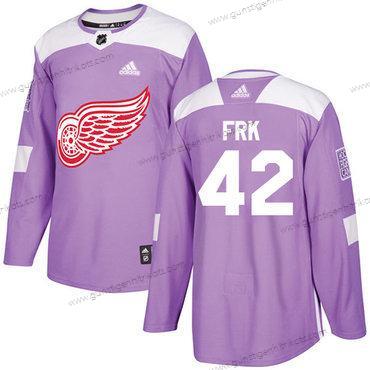 Adidas Herren Detroit Red Wings #42 Martin Frk Authentisch Bekämpft Krebs Strickerei NHL Trikots – Lila