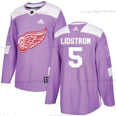 Adidas Herren Detroit Red Wings #5 Nicklas Lidstrom Authentisch Bekämpft Krebs Strickerei NHL Trikots – Lila