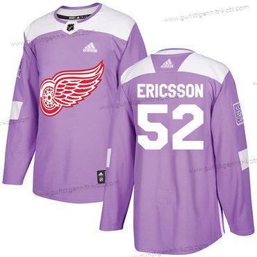 Adidas Herren Detroit Red Wings #52 Jonathan Ericsson Authentisch Bekämpft Krebs Strickerei NHL Trikots – Lila