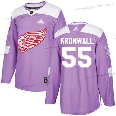 Adidas Herren Detroit Red Wings #55 Niklas Kronwall Authentisch Bekämpft Krebs Strickerei NHL Trikots – Lila