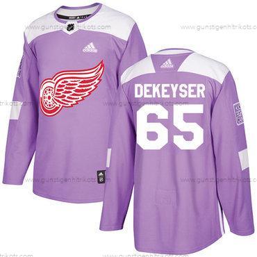 Adidas Herren Detroit Red Wings #65 Danny Dekeyser Authentisch Bekämpft Krebs Strickerei NHL Trikots – Lila