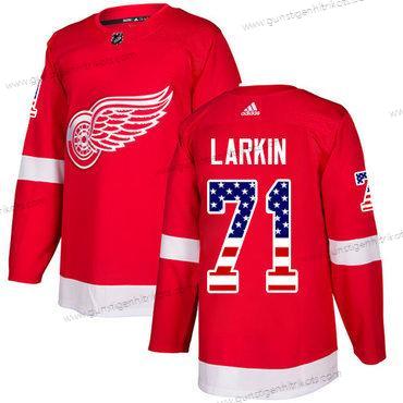 Adidas Herren Detroit Red Wings #71 Dylan Larkin Heimtrikots Authentisch USA Flag Strickerei NHL Trikots – Rot