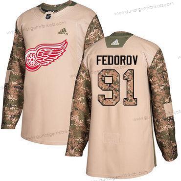 Adidas Herren Detroit Red Wings #91 Sergei Fedorov Authentisch 2017 Veterans Day Strickerei NHL Trikots – Tarnfarbe