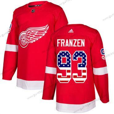 Adidas Herren Detroit Red Wings #93 Johan Franzen Heimtrikots Authentisch USA Flag Strickerei NHL Trikots – Rot