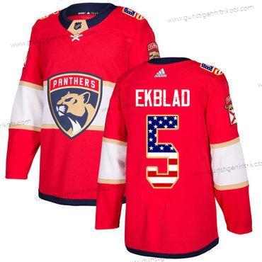 Adidas Herren Florida Panthers #5 Aaron Ekblad Heimtrikots Authentisch USA Flag Strickerei NHL Trikots – Rot