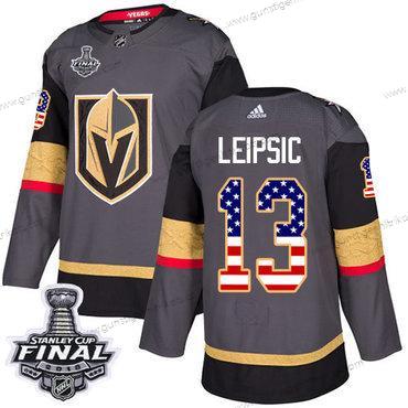 Adidas Herren Golden Knights #13 Brendan Leipsic Heimtrikots Authentisch USA Flag 2018 Stanley Cup Final Strickerei NHL Trikots – Grau