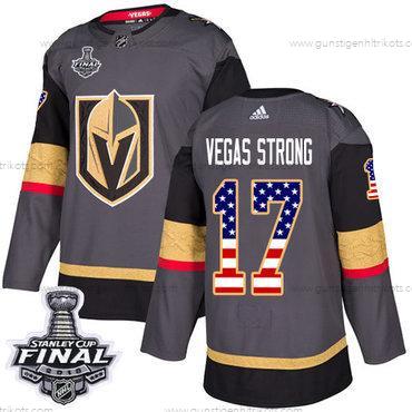 Adidas Herren Golden Knights #17 Vegas Strong Heimtrikots Authentisch USA Flag 2018 Stanley Cup Final Strickerei NHL Trikots – Grau