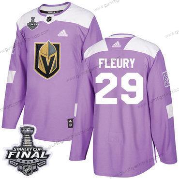 Adidas Herren Golden Knights #29 Marc-Andre Fleury Authentisch Bekämpft Krebs 2018 Stanley Cup Final Strickerei NHL Trikots – Lila