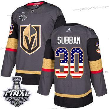 Adidas Herren Golden Knights #30 Malcolm Subban Heimtrikots Authentisch USA Flag 2018 Stanley Cup Final Strickerei NHL Trikots – Grau