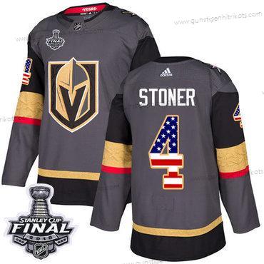 Adidas Herren Golden Knights #4 Clayton Stoner Heimtrikots Authentisch USA Flag 2018 Stanley Cup Final Strickerei NHL Trikots – Grau