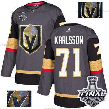 Adidas Herren Golden Knights #71 William Karlsson Heimtrikots Authentisch 2018 Stanley Cup Final Strickerei NHL Trikots – Grau Gold