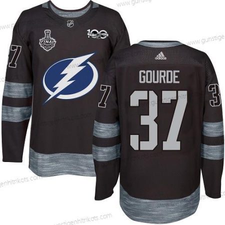 Adidas Herren Lightning #37 Yanni Gourde 1917-2017 100th Jahrestag 2020 Stanley Cup Final Strickerei NHL Trikots – Schwarz