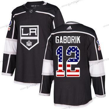 Adidas Herren Los Angeles Kings #12 Marian Gaborik Heimtrikots Authentisch USA Flag Strickerei NHL Trikots – Schwarz