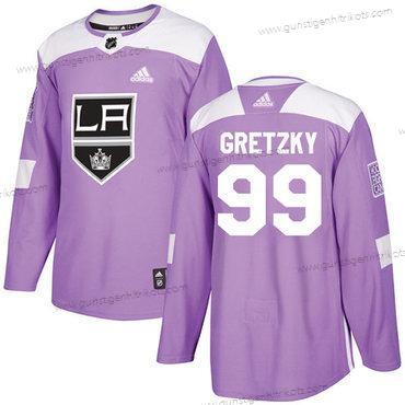 Adidas Herren Los Angeles Kings #99 Wayne Gretzky Authentisch Bekämpft Krebs Strickerei NHL Trikots – Lila