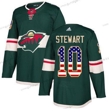 Adidas Herren Minnesota Wild #10 Chris Stewart Heimtrikots Authentisch USA Flag Strickerei NHL Trikots – Grün