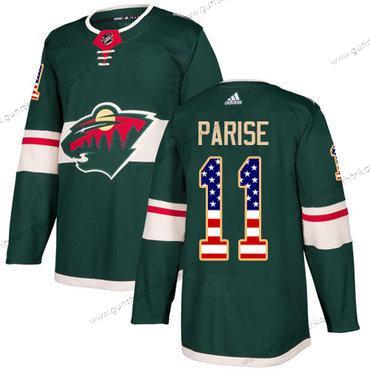 Adidas Herren Minnesota Wild #11 Zach Parise Heimtrikots Authentisch USA Flag Strickerei NHL Trikots – Grün