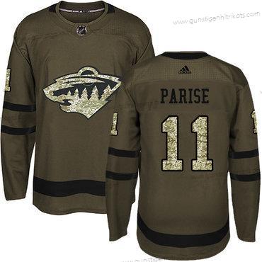 Adidas Herren Minnesota Wild #11 Zach Parise Salute to Service Strickerei NHL Trikots – Grün