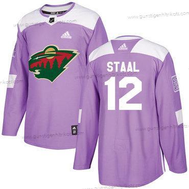 Adidas Herren Minnesota Wild #12 Eric Staal Authentisch Bekämpft Krebs Strickerei NHL Trikots – Lila