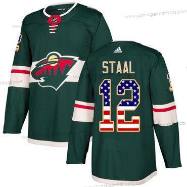 Adidas Herren Minnesota Wild #12 Eric Staal Heimtrikots Authentisch USA Flag Strickerei NHL Trikots – Grün