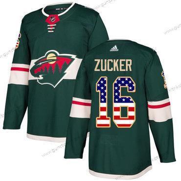 Adidas Herren Minnesota Wild #16 Jason Zucker Heimtrikots Authentisch USA Flag Strickerei NHL Trikots – Grün