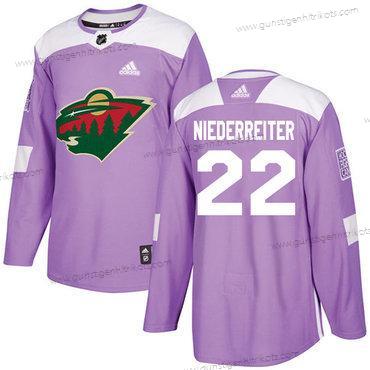 Adidas Herren Minnesota Wild #22 Nino Niederreiter Authentisch Bekämpft Krebs Strickerei NHL Trikots – Lila