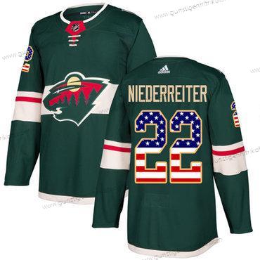 Adidas Herren Minnesota Wild #22 Nino Niederreiter Heimtrikots Authentisch USA Flag Strickerei NHL Trikots – Grün