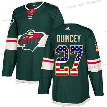 Adidas Herren Minnesota Wild #27 Kyle Quincey Heimtrikots Authentisch USA Flag Strickerei NHL Trikots – Grün