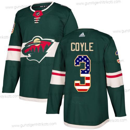 Adidas Herren Minnesota Wild #3 Charlie Coyle Heimtrikots Authentisch USA Flag Strickerei NHL Trikots – Grün