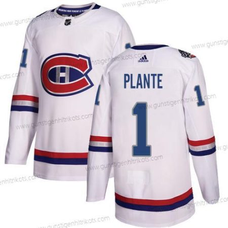 Adidas Herren Montreal Canadiens #1 Jacques Plante Authentisch 2017 100 Klassisch Strickerei NHL Trikots – Weiß