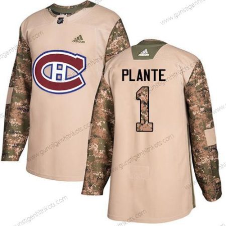 Adidas Herren Montreal Canadiens #1 Jacques Plante Authentisch 2017 Veterans Day Strickerei NHL Trikots – Tarnfarbe