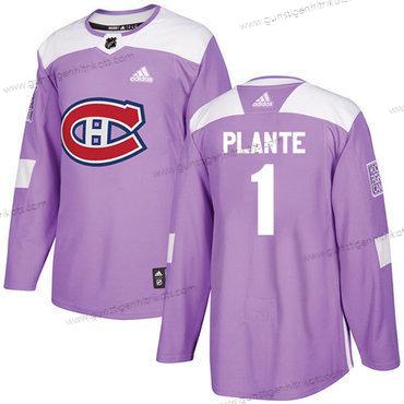 Adidas Herren Montreal Canadiens #1 Jacques Plante Authentisch Bekämpft Krebs Strickerei NHL Trikots – Lila