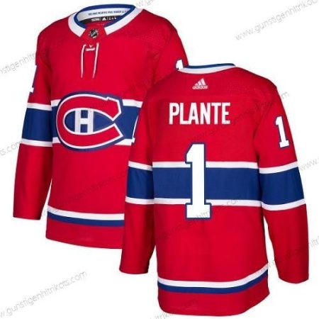 Adidas Herren Montreal Canadiens #1 Jacques Plante Heimtrikots Authentisch Strickerei NHL Trikots – Rot