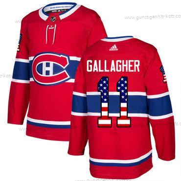 Adidas Herren Montreal Canadiens #11 Brendan Gallagher Heimtrikots Authentisch USA Flag Strickerei NHL Trikots – Rot