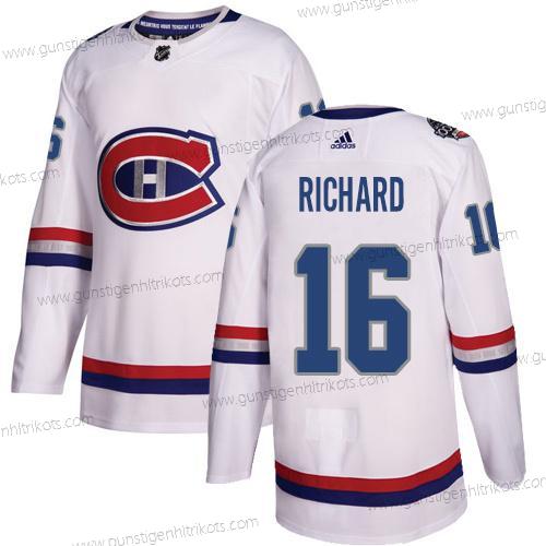 Adidas Herren Montreal Canadiens #16 Henri Richard Authentisch 2017 100 Klassisch Strickerei NHL Trikots – Weiß