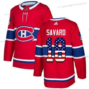 Adidas Herren Montreal Canadiens #18 Serge Savard Heimtrikots Authentisch USA Flag Strickerei NHL Trikots – Rot