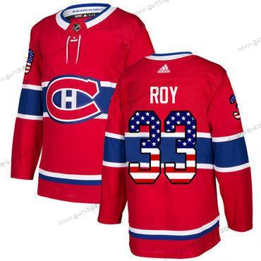 Adidas Herren Montreal Canadiens #33 Patrick Roy Heimtrikots Authentisch USA Flag Strickerei NHL Trikots – Rot