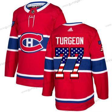 Adidas Herren Montreal Canadiens #77 Pierre Turgeon Heimtrikots Authentisch USA Flag Strickerei NHL Trikots – Rot