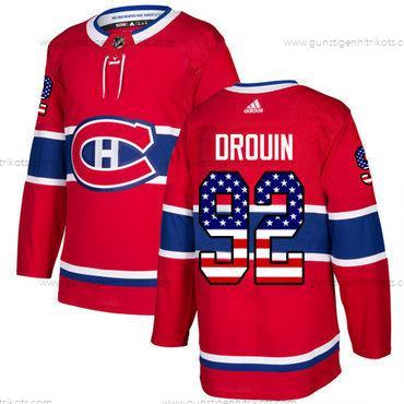 Adidas Herren Montreal Canadiens #92 Jonathan Drouin Heimtrikots Authentisch USA Flag Strickerei NHL Trikots – Rot