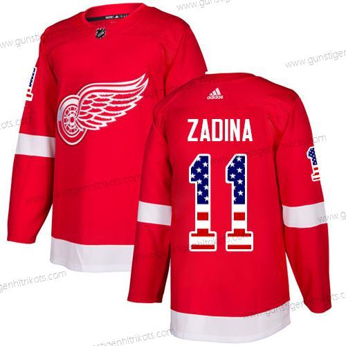 Adidas Herren NHL Detroit Red Wings #11 Filip Zadina Authentisch USA Flag Trikots – Rot