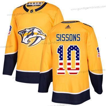 Adidas Herren Nashville Predators #10 Colton Sissons Heimtrikots Authentisch USA Flag Strickerei NHL Trikots – Gelb