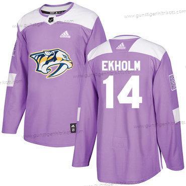 Adidas Herren Nashville Predators #14 Mattias Ekholm Authentisch Bekämpft Krebs Strickerei NHL Trikots – Lila