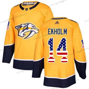 Adidas Herren Nashville Predators #14 Mattias Ekholm Heimtrikots Authentisch USA Flag Strickerei NHL Trikots – Gelb